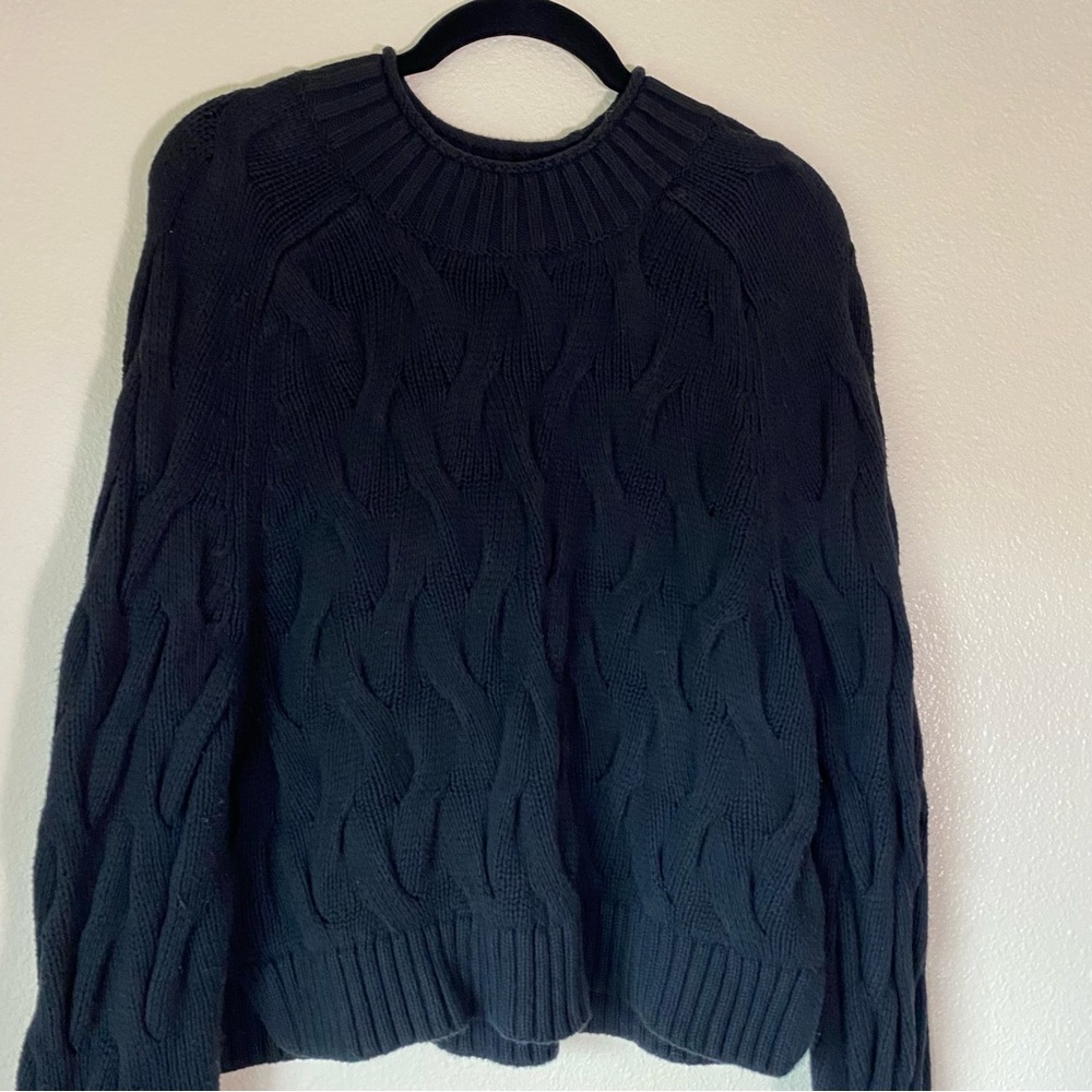 Banana Republic Cropped Cable Knit Sweater, XL Black Fisherman Cabincore Classic